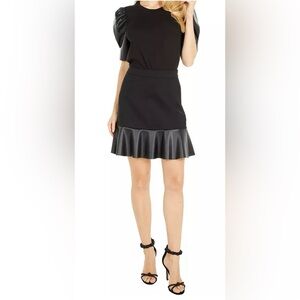 MICHAEL Michael Kors Faux Leather Hem Fit & Flare Ponte‎ Skirt-Size XS